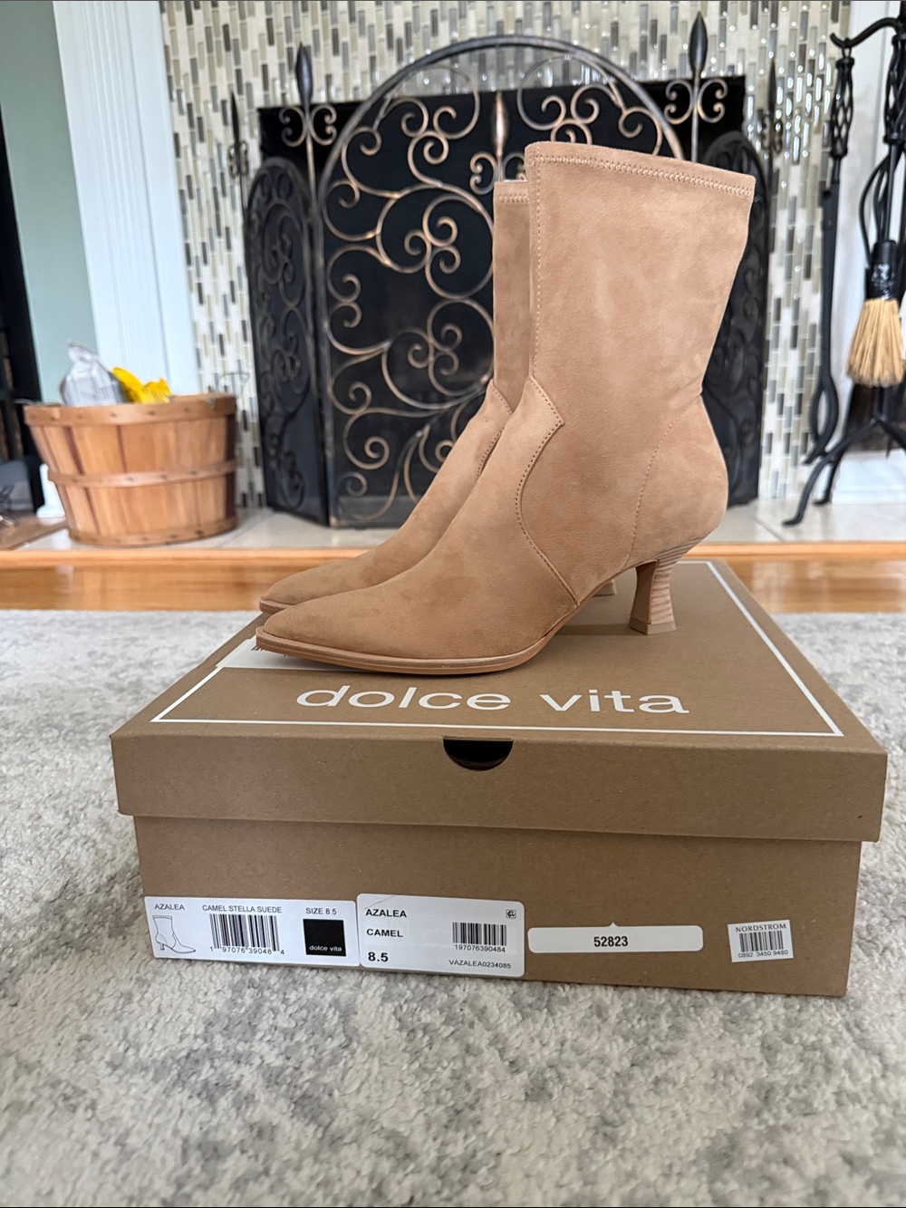 Dolce Vita Azalea Camel Suede Pointed Ankle Boots